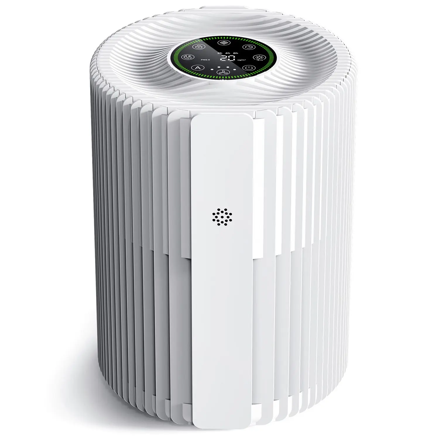 Air Purifier, 3-Stage Filter, 360° Intake, 5 Speeds, 24dB Sleep Mode, Timer, White, for Bedroom, Dorm, Office, Off White