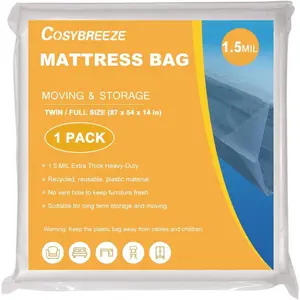 1.5 Mil Thick Plastic Mattress Bags for Moving and Storage Twin or Full Size 1 Pack Mattress Protector for Short-Term Storage and Disposal