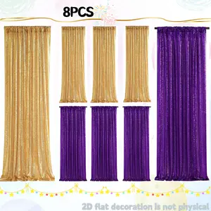 8 Pack Gold & Purple Sequin Backdrop Curtain 2ftx8ft Glitter Shimmer Photography Drapes for Baby Shower Graduation Party Supplies Lightweight Luxurious Sparkling Appeal