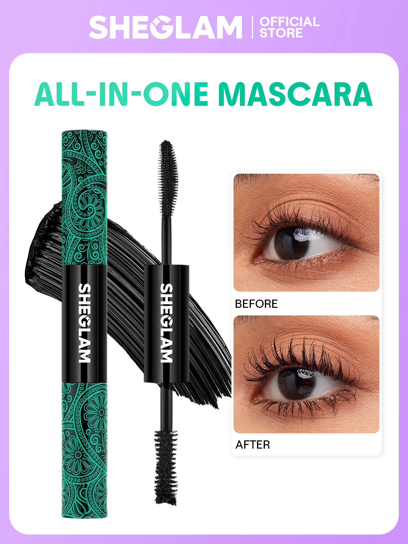 SHEGLAM All-In-One Volume Length Mascara Washable Quick Drying Black Mascara Eyelash Enhancer Makeup SHEGLAM All-In-One Volume Length Mascara Washable Quick Drying Black Mascara Eyelash Enhancer Makeup