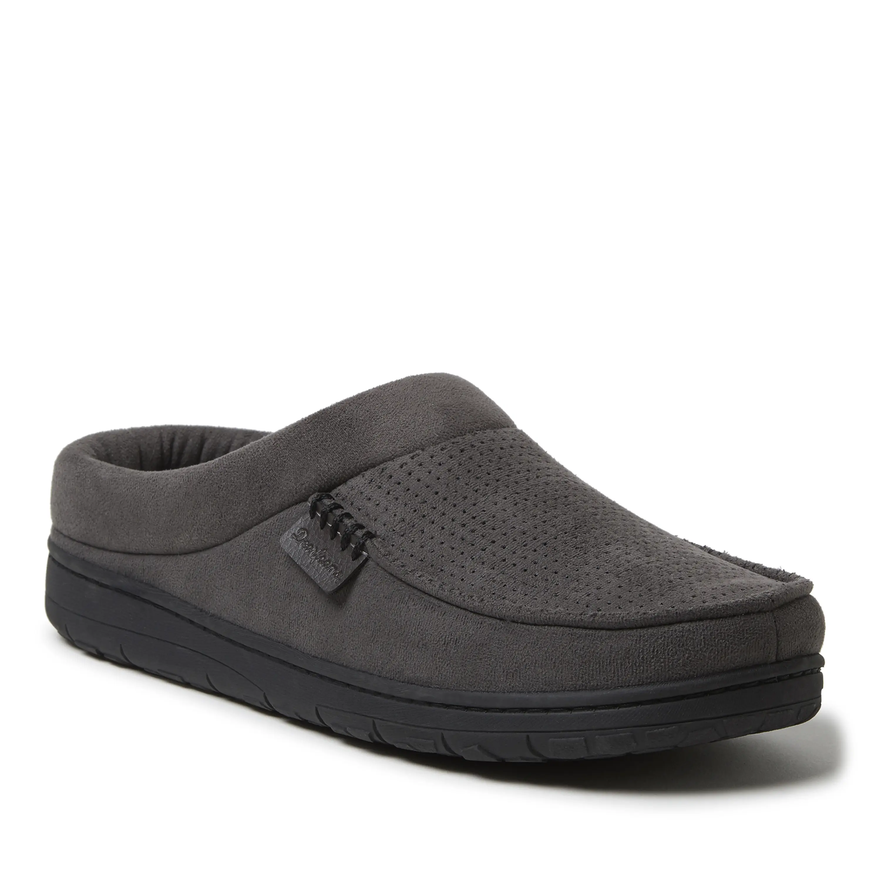 Dearfoams Men's Classic Decor Memory Foam Perforated Moccasin-Toe Clog House Footwear Slipper, Memory Foam Slippers, Rubber