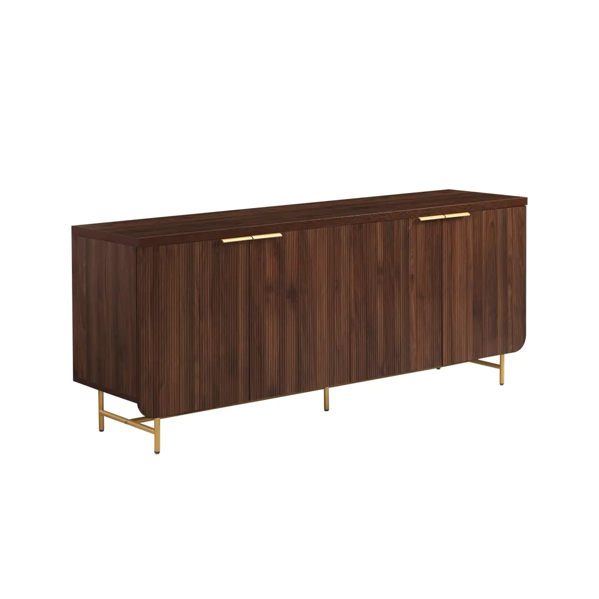Walker Edison REED5DDWGD Scandinavian 4-Door Full Height Adjustable Storage Faux Wood Sideboard, 28.75x17.75x69 in, Dark Walnut & Gold, Adjustable Storage Sideboards, Faux Wood Sideboards