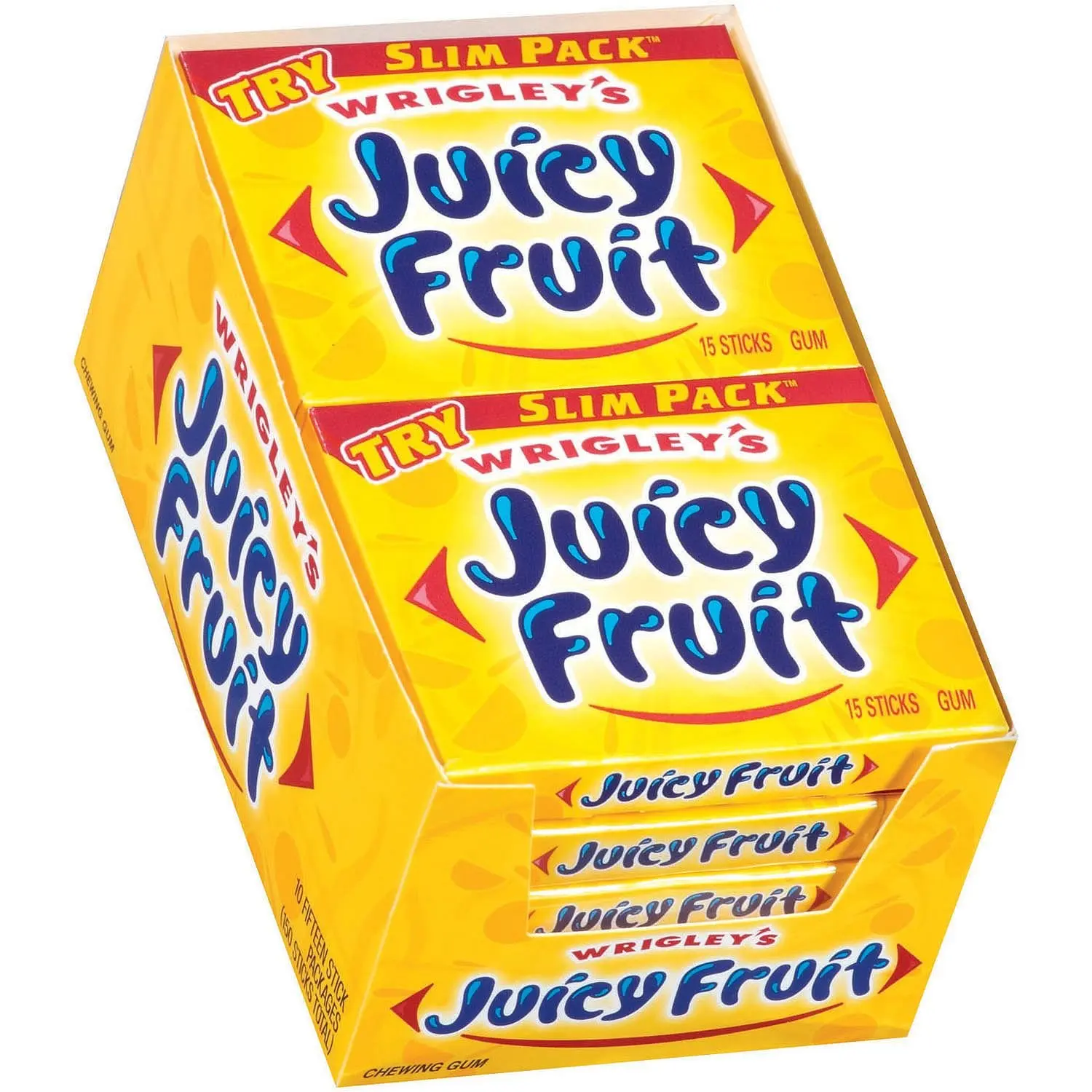 Wrigley's Juicy Fruit Gum Pack - 10 Packs of 15 Pieces Each - Chewing Gum for Fresh Breath Snack - Slim Pack Design