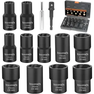 Bolt Nut Extractor Set, 13 PCS Easy Out Bolt Extractor Set, 1/2-Inch Drive Lug Nut Remover Tool for Damaged, Frozen, Studs, Rusted, Rounded-Off & Nuts Screws