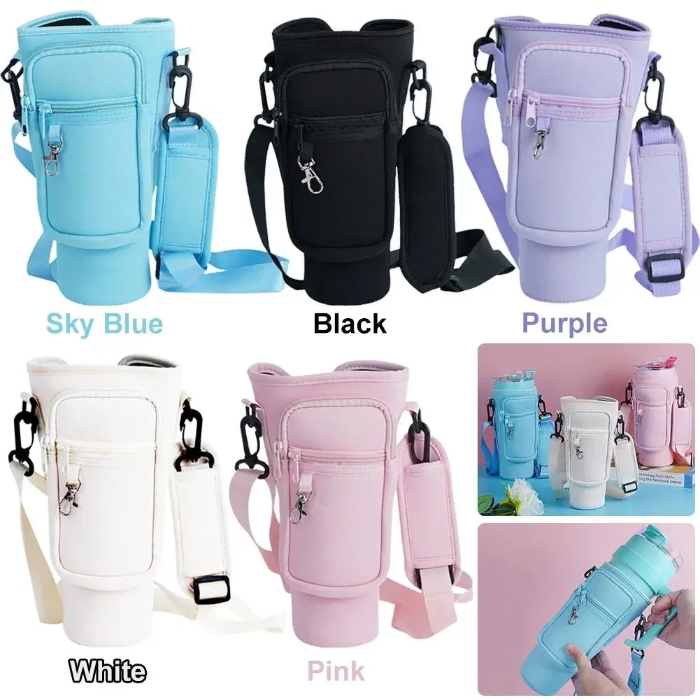 40oz Neoprene Water Bottle Carrier Bag, Tumbler Cover with Straw Compatibility, Adjustable Shoulder Strap Pouch (Stress Relief Toy Accessory)