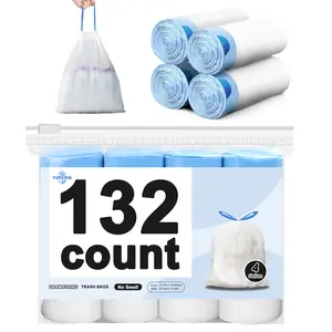 YUFEIDA 4-Gal Drawstring Trash Bags, 132/264 Count White Tear-Free Heavy-Duty Plastic Wastebasket Liners, Odorless Quick-Tie Bags for Bathroom & Home, 13-Wall Emergency Toilet Outdoor Household Gadget, Odorless Trash Bags, Quick-Tie Trash Bags tiktokshops