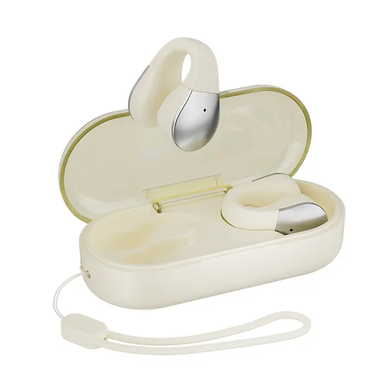 SANSUI Clip-on Open Ear Earbuds Bluetooth 5.4 Wireless Headphones with ENC Noise Cancelling, 25H Playtime, IPX4 Waterproof Sports Earbuds with Charging Case
