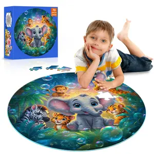 Fun Cognitive Large Block Puzzle, Floor Puzzle, Cute Cartoon Animal Forest Party, Elephant Monkey Giraffe Zebra Tiger