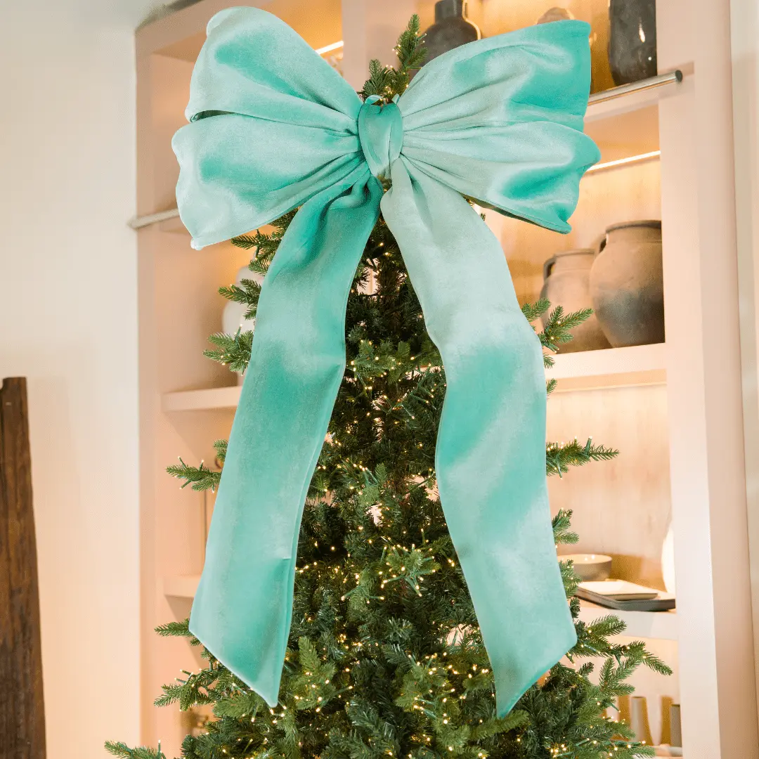 Teal Green Velvet Festive Large Bow Topper