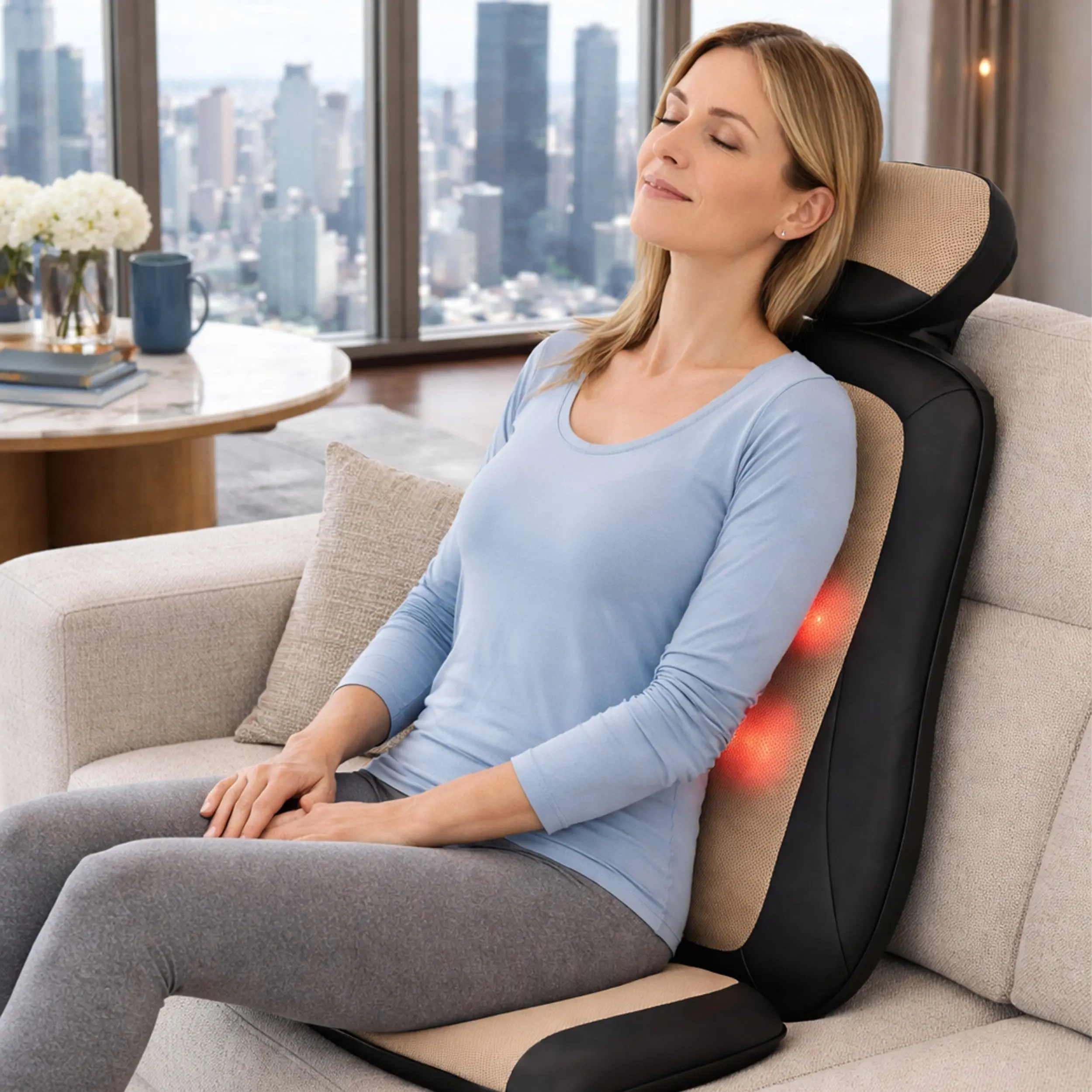 Carepeutic Kneading Rolling Vibration Massage Chair Cushion, Back Massager with Heat Massage, Chair Pad Kneading Back Massager for Pain Relief, Deep Tissue Chair Massage Cushion for Office or Home