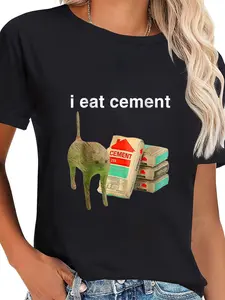 100% Cotton I Eat Cement Cursed Cat Funny Oddly Specific Dank Meme T-Shirt Breathable Fabric cotton menswear casual cotton streetwear