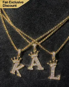 Men's Jewelry Necklace, Crown Initial Cubic Zirconia Gold Pendant, 24" Length, Daily Versatile Fashion Accessory, Ideal Gift