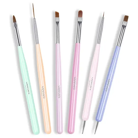 Beetles 6pcs Lightweight Synthetic Fibers UV Nail Art Brushes Set - Adults' Manicure Tools with Liner Pen, Dotting Pen, Brush Cleaner, Strong Glue, Gel Polish Accessories for DIY Home Use, Salon Gift