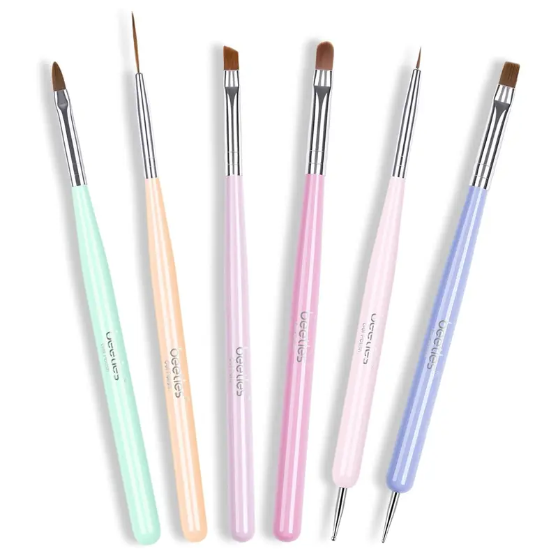 Beetles 6pcs Lightweight Synthetic Fibers UV Nail Art Brushes Set - Adults' Manicure Tools with Liner Pen, Dotting Pen, Brush Cleaner, Strong Glue, Gel Polish Accessories for DIY Home Use, Salon Gift