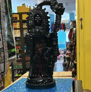 15-in Charged Black Santa Muerte Aztec Figurine - Home Decor Statue for Home Accent