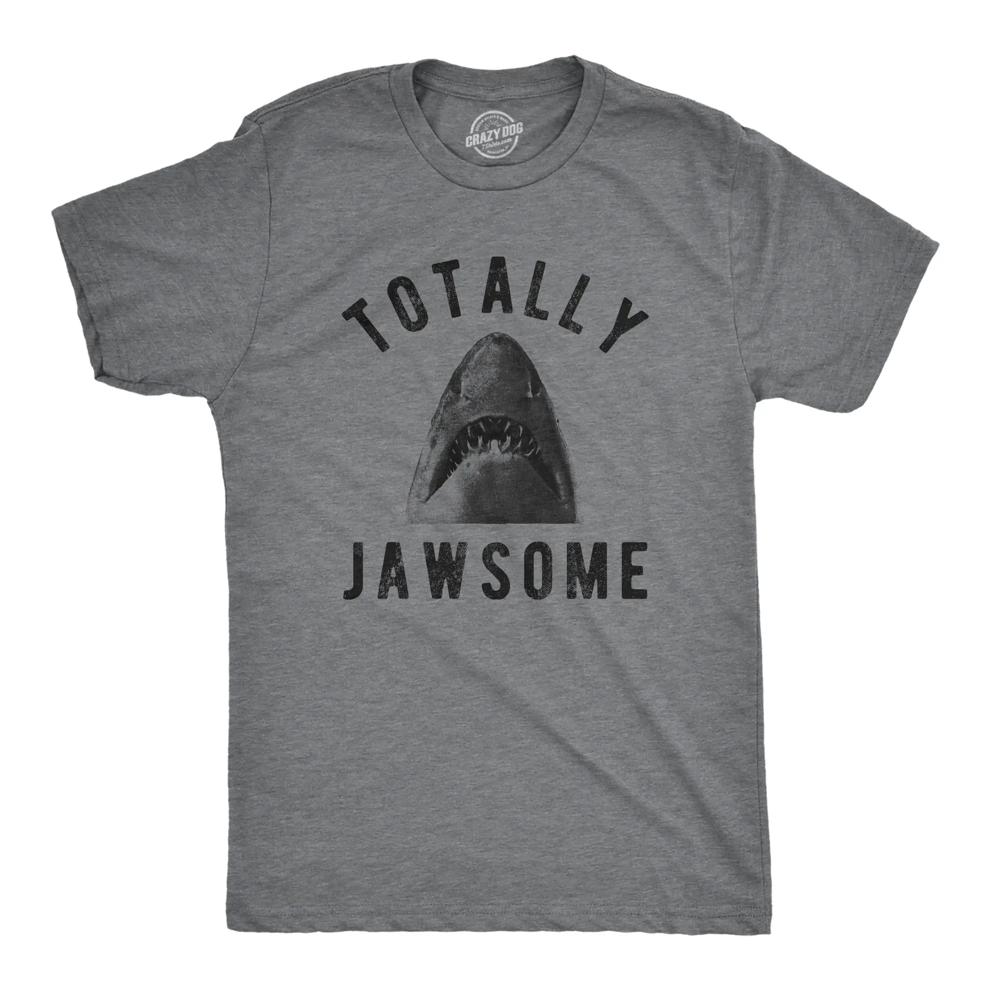 Mens Totally Jawsome T Shirt Funny Hilarious Shark Bite Graphic Novelty Tee Mens Funny T Shirts Cool Vintage Fashion T-Shirt Gift Classic Menswear Shark Apparel for Men Novelty Tees for Guys Dark Grey