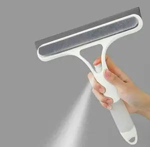 3 in 1 Window Cleaning Scraper, SqueegeeandScrubberwithSpray, Multifunctional HouseholdCleaningTool,CarWindshieldcleaner,Lightweight Silicone MicrofiberWipe Glass Washer White