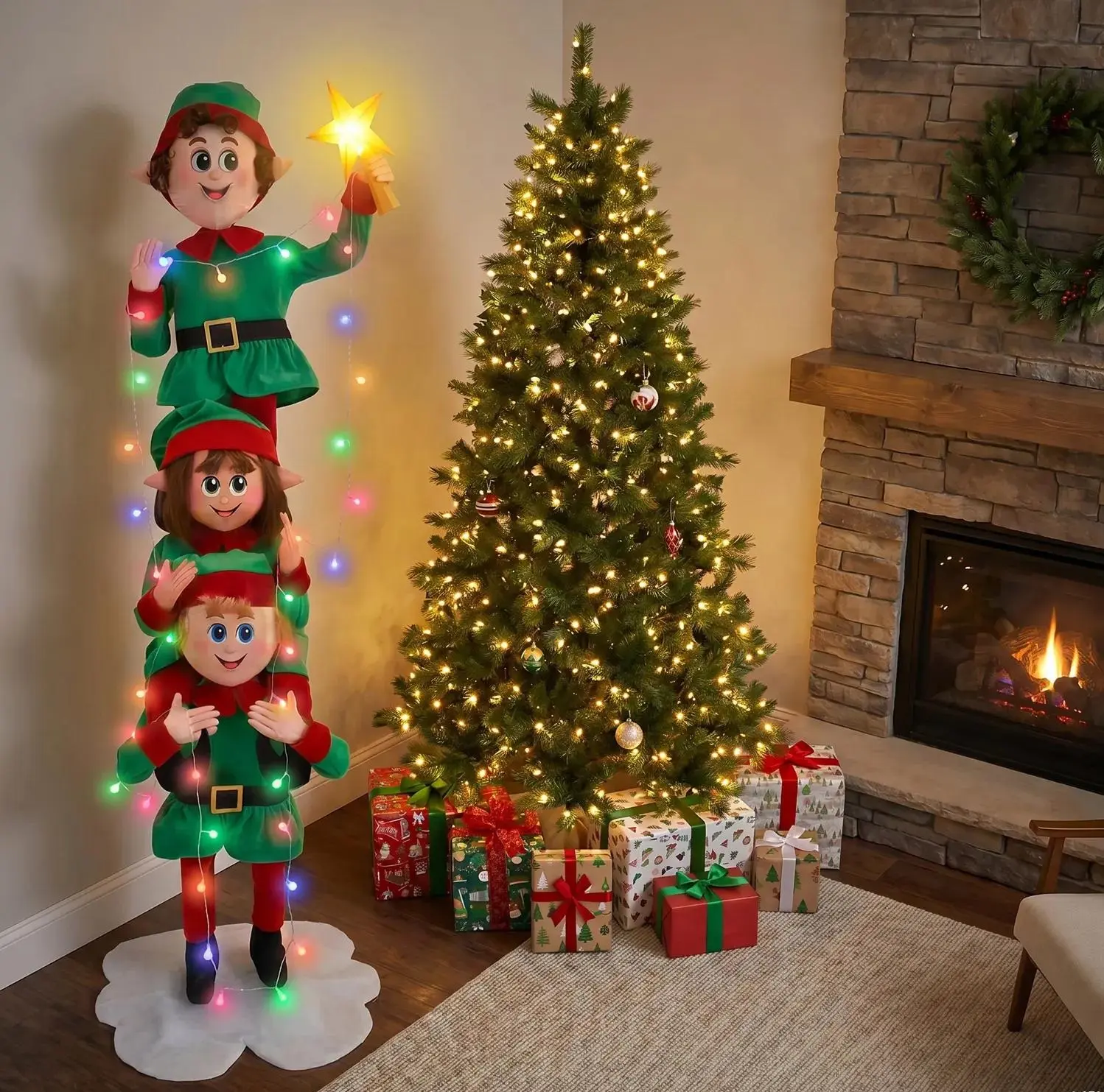 6 Ft 5.75 Inch Lighted Christmas Elf Decoration with Sound