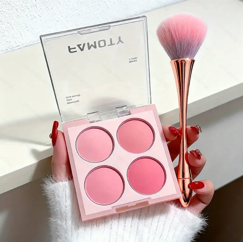 Four Color Natural Cream Blushes With Brush Easy To Apply Natural Radiant Waterproof Non Fading Long Lasting Facial cheek Makeup Suitable Beginners SummerVibes Cosmetic