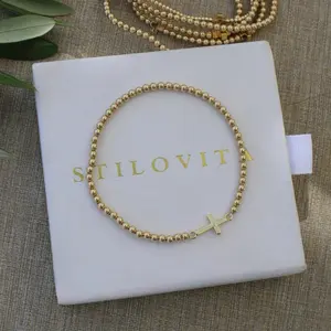 Dainty Cross Beaded Bracelet • Handmade • Gold Filled Beads Made in the USA • No tarnish  • Religious • Elegant