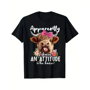 [100% Cotton] Apparently I Have An Attitude Who Knew Sarcasm Highland Cow Gift Unisex T-Shirt Men's Fashion Tee