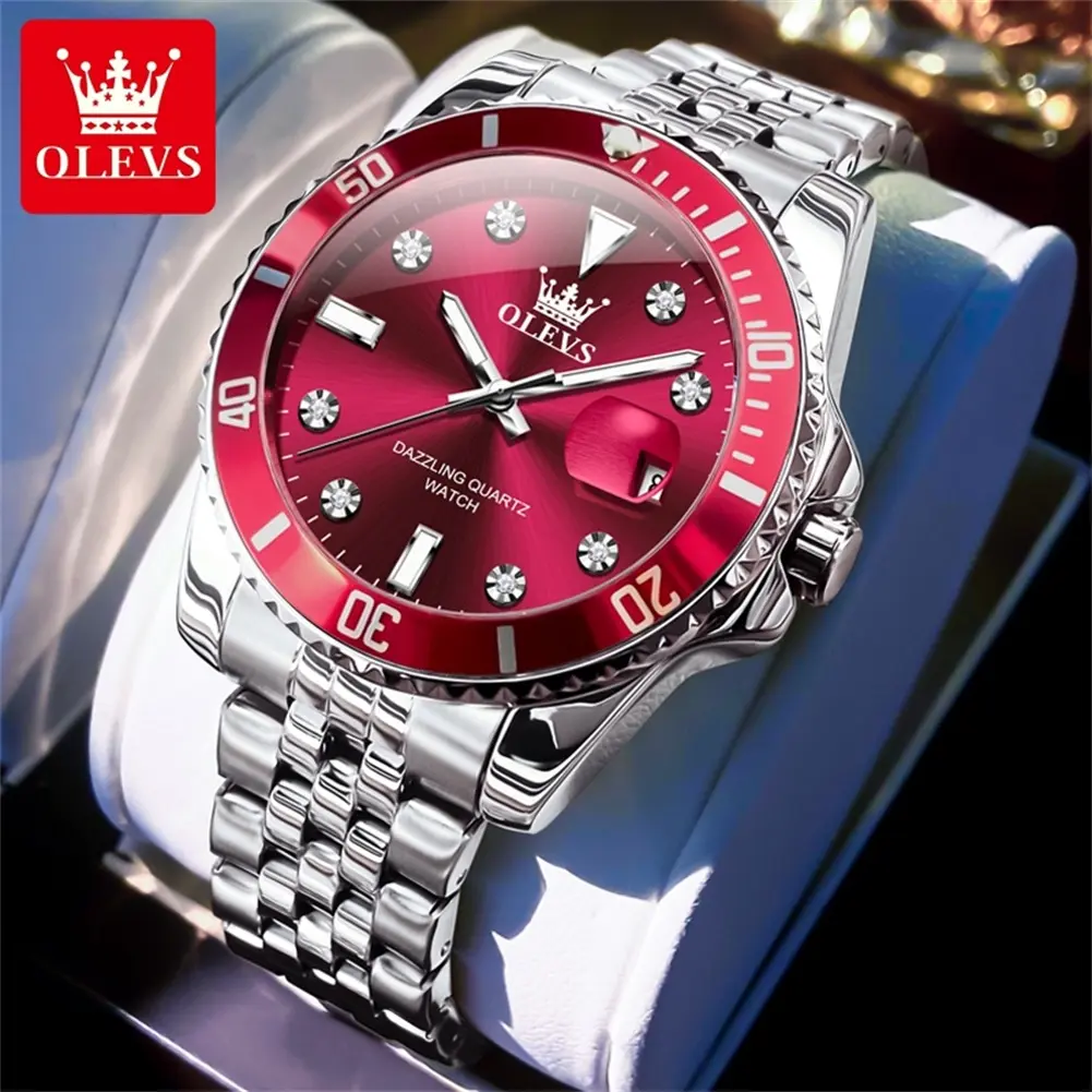 OLEVS Watches for Men Men's Quartz Watch gold watch relojes para hombre Waterproof Luminous Function Date Stainless Steel Quartz Watch Birthday Gift Souvenir Gift 9809 Reloj de cuarzo de hombre