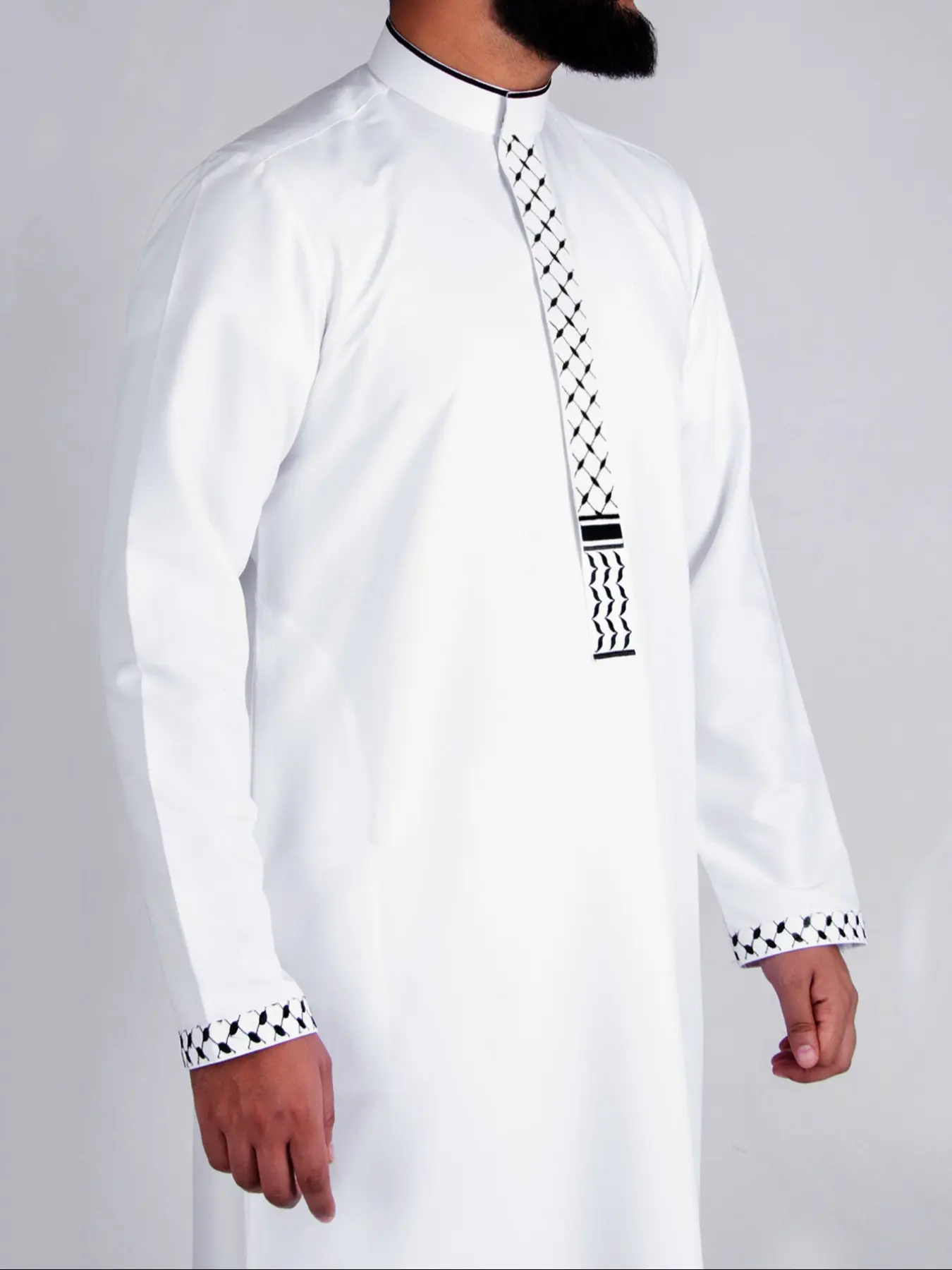 Men's Traditional Arabic Long Robe, Authentic Muslim Thobe, Islamic Robe, Ramadan Eid Festival Wear, Men's Classic Striped Embroidered Robe, Authentic Saudi Thobe, For Men
