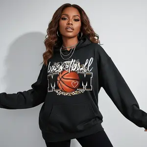 Women's basketball mom print Graphic Hoodie - Cotton Blend Black Long Sleeve Pullover Regular Fit | Soft & Breathable Fabric, Durable Print, Everyday Comfort, Machine Washable, casual fashion indoor lifestyle