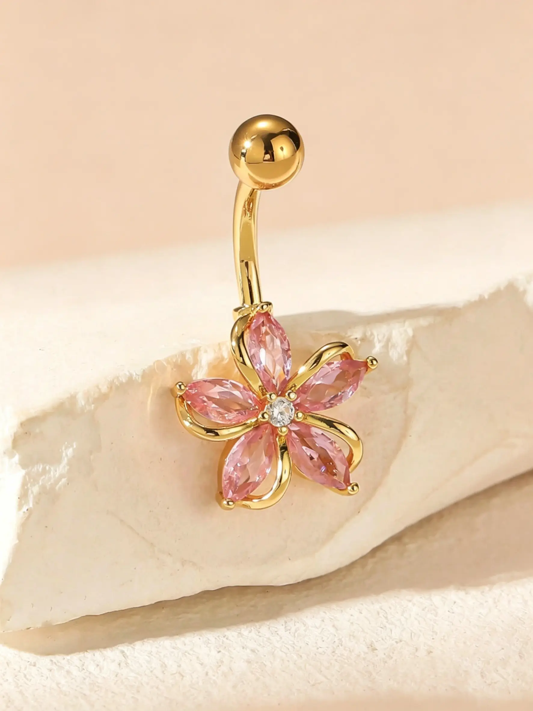 Elegant Diamond Flower Belly Button Ring, Belly Rings, Navel Ring, Luxury Body Jewelry, Belly Piercing Jewelry for Women, Casual All-Season Accessory, Plain Design