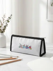 1 piece of Easter limited edition pencil case with 2D printed cute cup pattern, ergonomic triangular capacity for portable size|Perfect for students in class/office organization/daily commuting versatility|Combines festive atmosphere with practicality