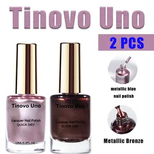 Tinovo Uno 2 PCS Set Metallic Copper Metallic Rose Gold Color Nail Polish 12ml Bottles Total 24ml Alcohol-Free Adult Use Quick Dry Chrome Finish Tu-Np-005-4