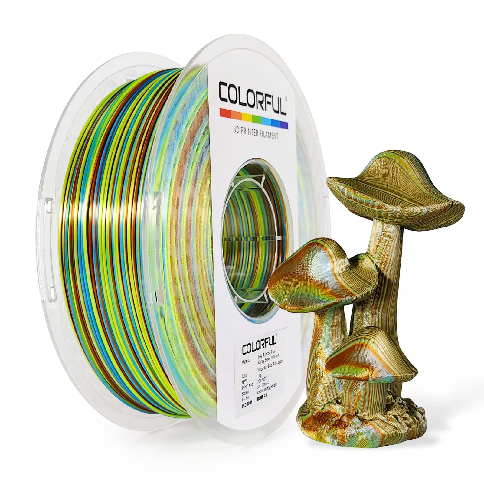 Colorful - Silk Rainbow PLA-Candy series - Yellow, Sky Blue, Red & Copper  3D Printer Filament