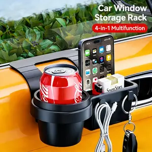 4-in-1 Extra Car Door Cup Holder & Storage Tray - Hanging Drink Organizer for Coffee  Fits Most Vehicles, Trucks Top Car Interior Accessories & Must Haves