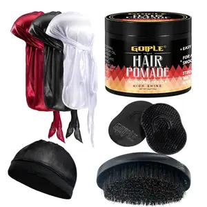 Men's Hair Care Set, 360 Wave Training Kit with Arc Brush & Durag Cap, Silky Shine, Strong Hold, Easy Clean, Wave Pomade, Styling Essentials