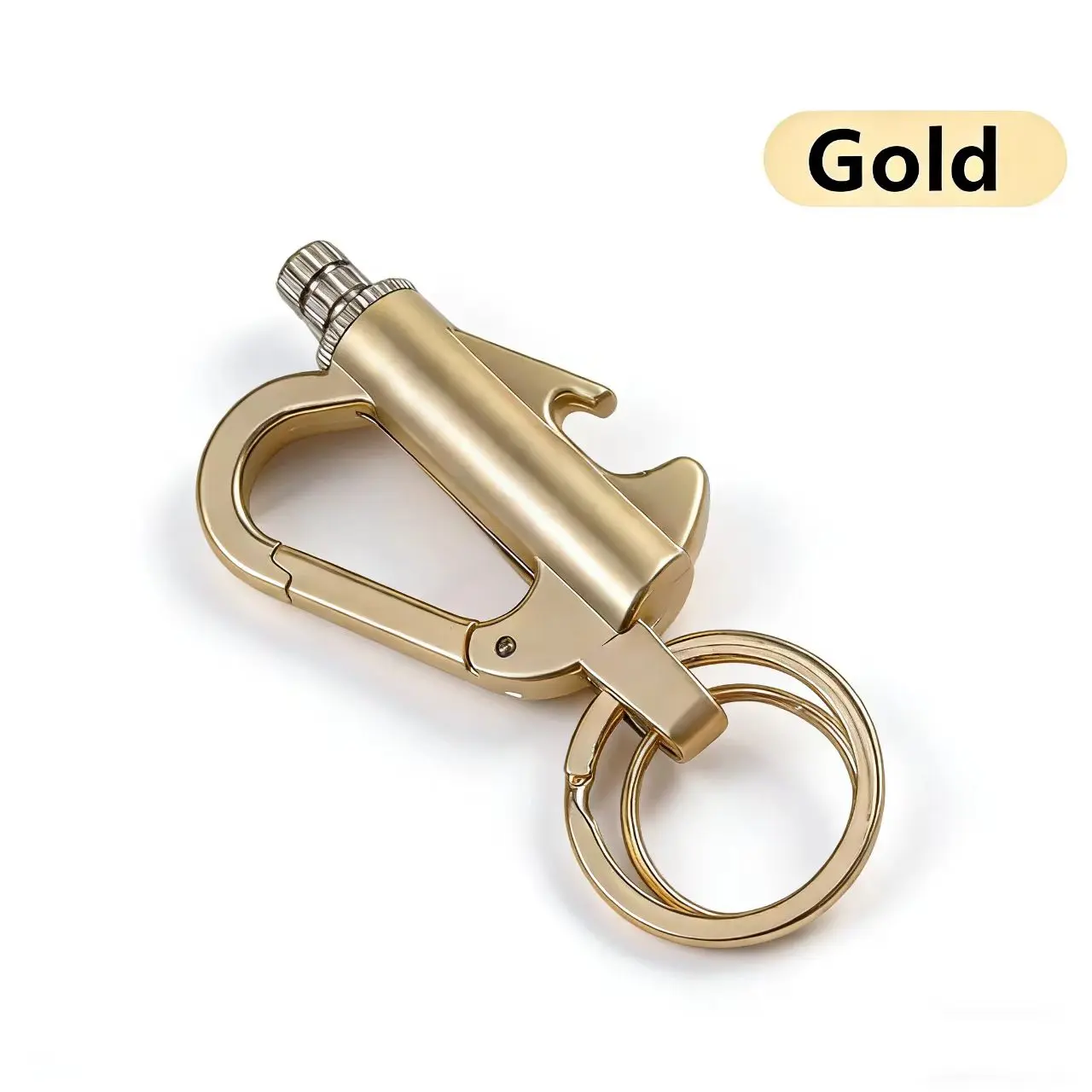 Unisex 3-in-1 Metal Compact Practical Multitool Keychain with Keyring Mount, Permanent Match Fire Starter, Bottle Opener EDC Outdoor Survival Gadget for Camping Hiking (Fuel Not Included)