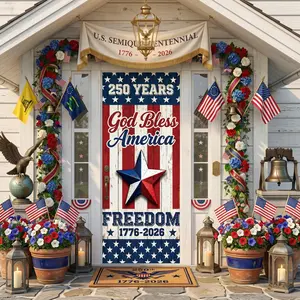USA 250th Anniversary Door Cover - 35.4" x 82.7" 1776-2026 Semiquincentennial Decorations - Patriotic 4th of July Independence Day Front Door Banner - Red White Blue Outdoor Porch Decor