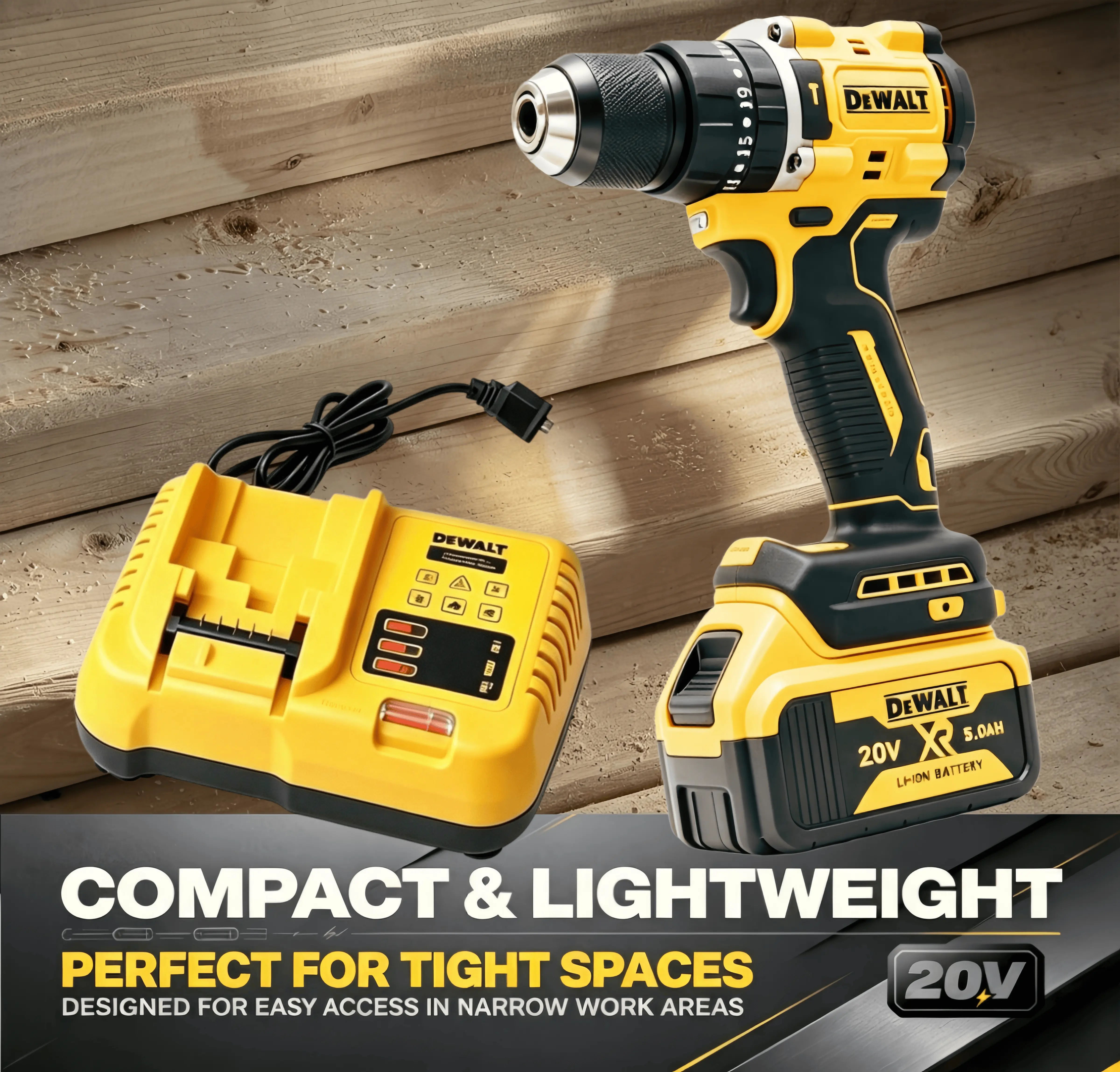 【DEWALT】 Handheld 20V XR Multi-Functional Drill Kit, Cordless Power Screwdriver with Drill Bits, Battery & Charger, Portable Repair Tool for Home Construction & Outdoor Works, Ideal Gift for Men，daily drills set，DEWALTdewalt pro max，dewalt battery 20v