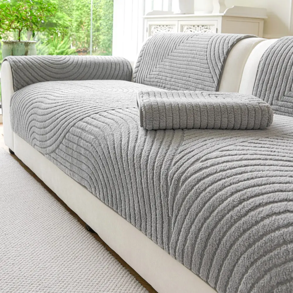1pc Modern Stylish Simple Solid Color Curved Sofa Cover, Couch Cover, Washable Sofa Slipcover, Soft Skin-Friendly Non-Slip Pet Friendly, Easy to Clean Sofa Cushion, Soft Sofa Protector