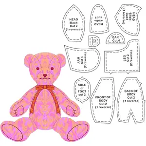 Memory Bear Template Ruler Set - Bear Sewing Patterns, Quilting Cutting Set for 10 PCS, 15 inch