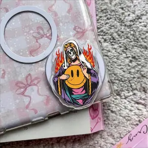 Vintage Bad Religion Smiley Face Fridge Magnet, Gothic Skeleton Nun Flame Magnetic Sticker, Retro Dark Pop Art Locker Decoration, Alternative Punk Rock Aesthetic Merch, Cool Grungy