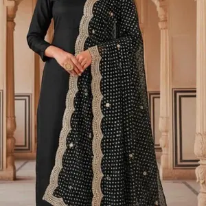 Black Color Bandhani Dupatta With Four Sides Heavy Border Embroidered Design for Festive Wear