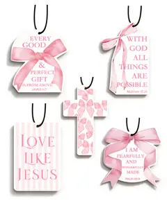 5pcs Christian Car Air Freshener Cute Pink Bow Coquette Inspirational Bible Verses Automotive Accessories Car Interior Hanging Scents Mirror Decor for Women Teen Girls