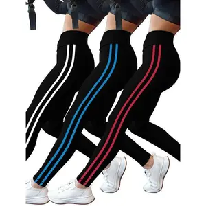 3-Pack Women's High-Waisted Striped Athletic Leggings - Tummy Control, Gym Training, Yoga & Workout - Breathable Fabric - For Women - Perfect for Fitness Enthusiasts & Yoga Lovers - Great Gift for Active Women
