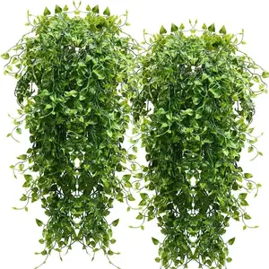 Artificial Hanging Plants 4pcs 33Inch Fake Decorative Wall Plant Faux Eucalyptus Leaves Ivy Swag Garland UV Resistant Plastic Greenery Indoor Outdoor Home Garden Wedding Jungle Party Patio Office Shelf Decor