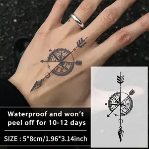Geometric Waterproof Temporary Tattoo Sticker, Compass Clock Design, Long-Lasting Water-Resistant 1-2 Weeks, Herbal Fake Tattoos for Men and Women