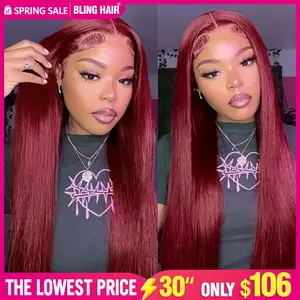 Bling Hair Straight 99J Burgundy 13x6 13x4 Lace Frontal Human Hair Wigs HD Transparent Lace Melt All Skins Ready to Wear Glueless Red Wig Raw Virgin Hair