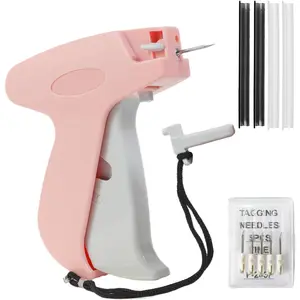 Stitch Gun for Clothes - Handheld Stitch Tag Gun Quick Clothing Fixer - Tagging Gun - Sewing Kit Includes 5 Needle, 500 Black Fasteners & 500 White Fasteners Sewing Supplies Crafts (Pink)