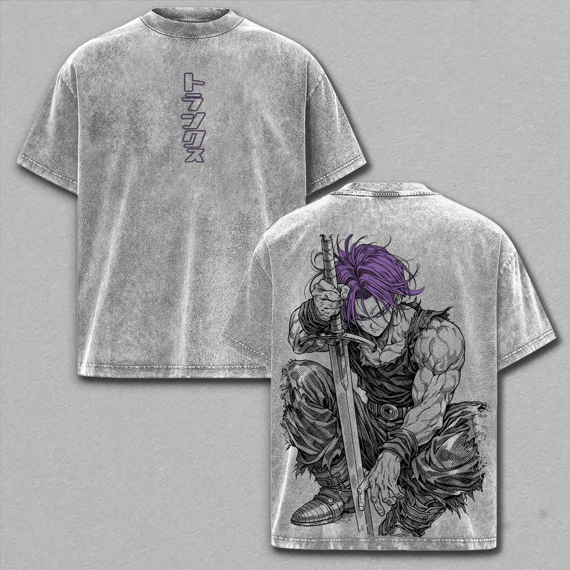 Trunks – DBZ Oversize Anime Graphic Tee, Acid Washed Heavy Cotton Shirt, Vintage Manga Streetwear, Unisex Casual Wear, Anime Merch, Gift for Anime Fans