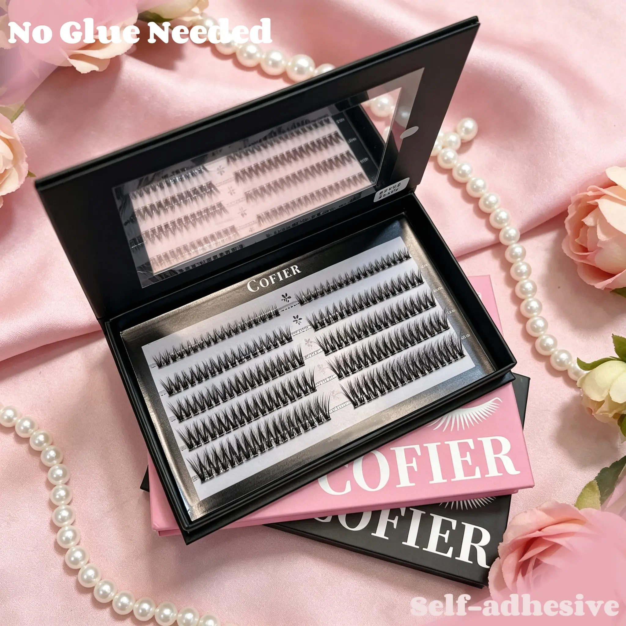 [Single Box Only]Cofier No Glue DIY Lash Kit lash lift kit at home Press on Lash Self-Adhesive Eyelash Kit Individual Lashes Beginner Friendly with Tweezers 80/90/120 Pcs Cosmetic Makeup bottom lash clusters
