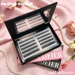 [Single Box Only]Cofier No Glue DIY Lash Kit lash lift kit at home Press on Lash Self-Adhesive Eyelash Kit Individual Lashes Beginner Friendly with Tweezers 80/90/120 Pcs Cosmetic Makeup bottom lash clusters